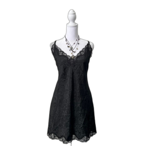 Victoria's Secret Other - Vintage Victoria Secret black lace slip dress floral jacquard